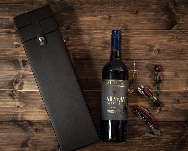 Galway Vintage Shiraz 75cl with Leather Box with and Accessories