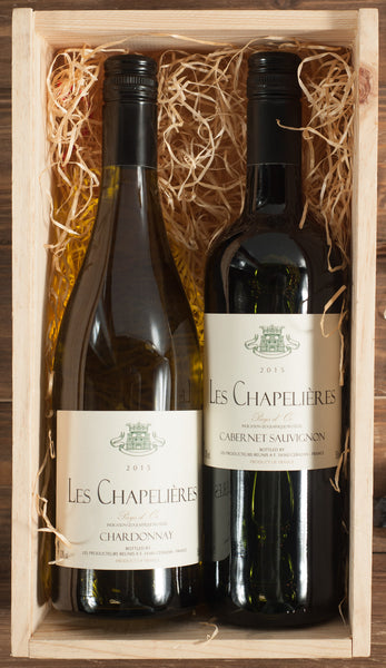French Wine 2 Bottle Gift Set in a Wooden Box